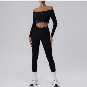 Chic Black Off-Shoulder Leggings Set Sizes S-XL